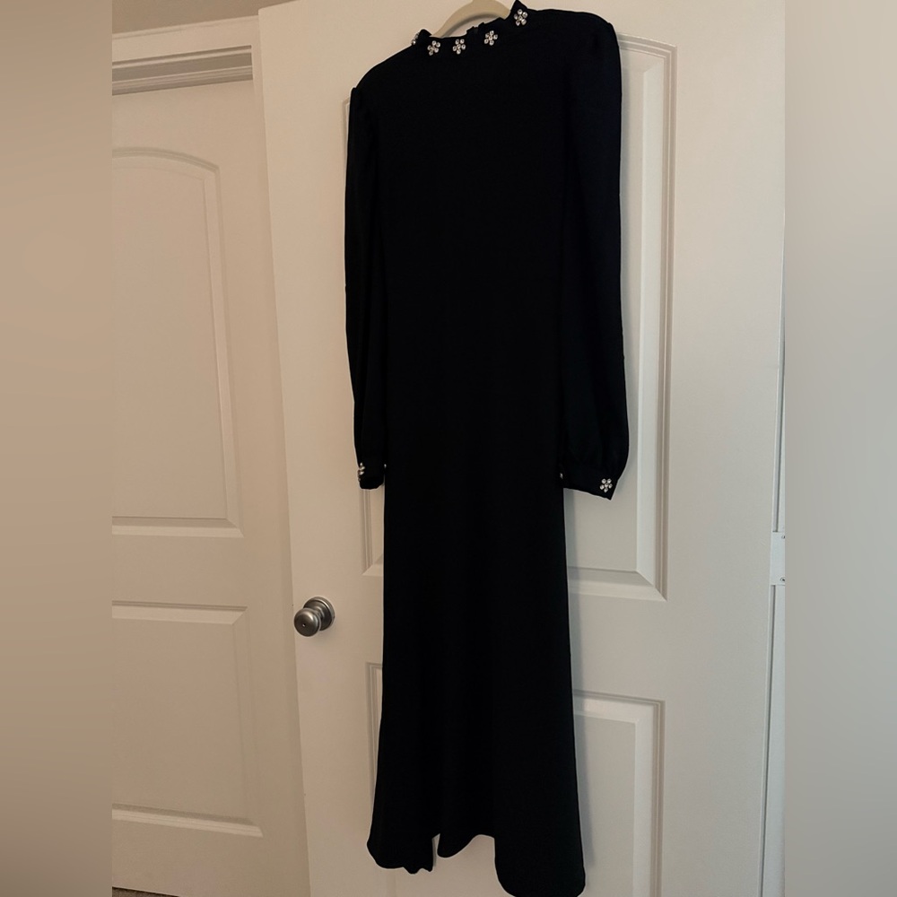 Elegant Black Long Sleeve Dress with Floral Accents